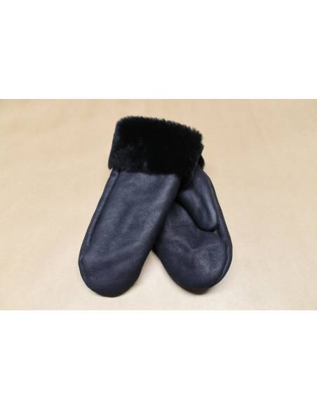 Moufles cuir Femme chaudes en peau d'agneau retournée