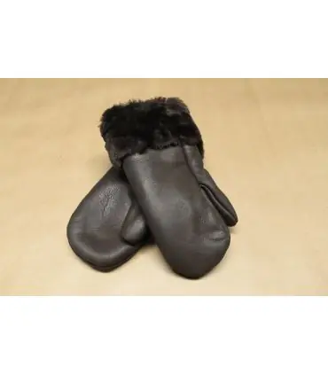 Moufles cuir Femme chaudes en peau d'agneau retournée