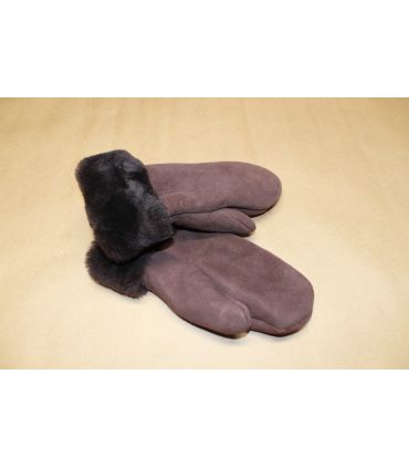 Moufles Femme chaudes en peau d'agneau retournée nubuck