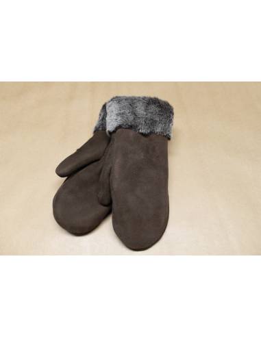 Moufles Femme chaudes en peau d'agneau retournée nubuck