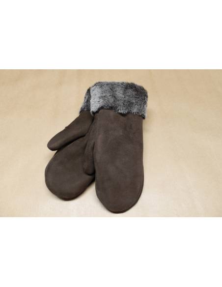 Moufles Femme chaudes en peau d'agneau retournée nubuck