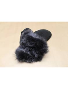 Luxuous women Mittens genuine black lambskin