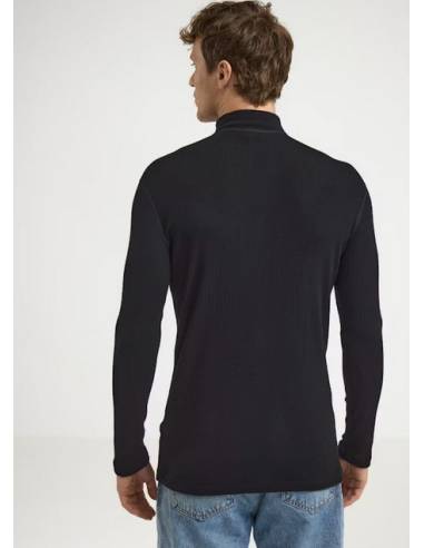 Long sleeves pure merino wool men Zip Polo dark grey