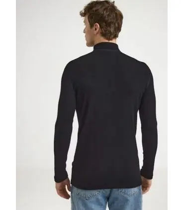 Long sleeves pure merino wool men Zip Polo dark grey