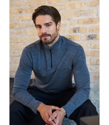Herren Polo shirt  Merinowolle mit langen Ärmeln grau