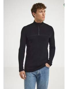 Long sleeves pure merino wool men Zip Polo dark grey