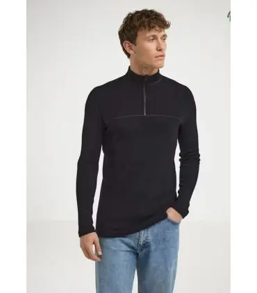 Long sleeves pure merino wool men Zip Polo dark grey