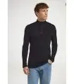 Long sleeves pure merino wool men Zip Polo dark grey