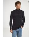 Polo homme manches longues chaud en laine mérinos Zip col protecteur bleu ou noir