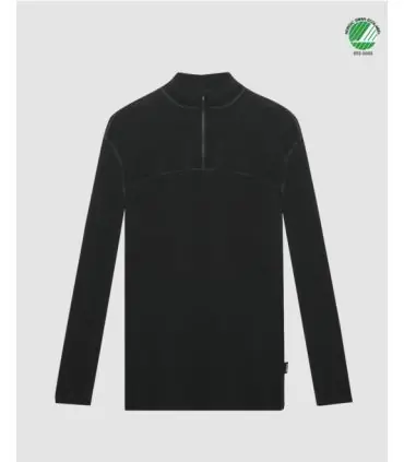 Long sleeves pure merino wool men Zip Polo dark grey