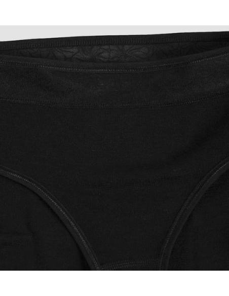 Culotte femme noire avec dentelle en laine mérinos et soie