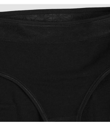 Schwarze halbhohe Unterhose aus Merinowolle mit Spitze