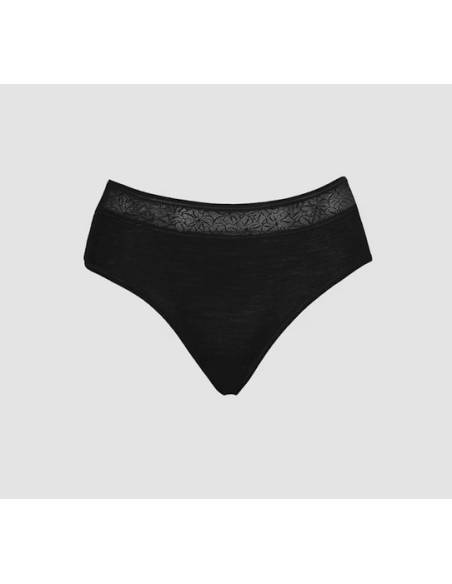 Culotte femme noire avec dentelle en laine mérinos et soie