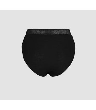Schwarze halbhohe Unterhose aus Merinowolle mit Spitze