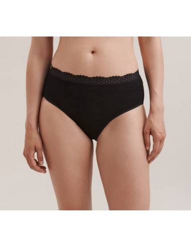 Culotte femme noire avec dentelle élastique en laine mérinos et soie