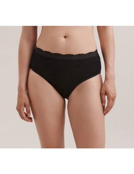 Culotte femme noire avec dentelle élastique en laine mérinos et soie