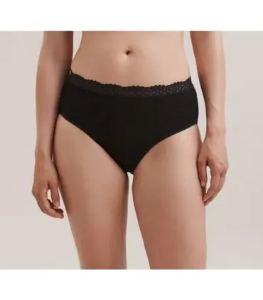 Culotte femme noire avec dentelle élastique en laine mérinos et soie