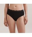 Schwarze halbhohe Unterhose aus Merinowolle mit Spitze