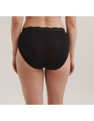Culotte femme noire avec dentelle élastique en laine mérinos et soie