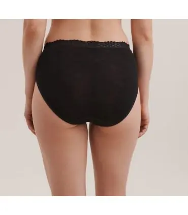 Culotte femme noire avec dentelle élastique en laine mérinos et soie
