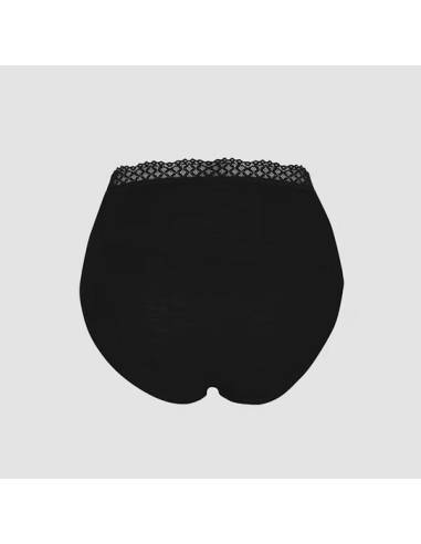 Schwarze halbhohe Unterhose aus Merinowolle mit Spitze