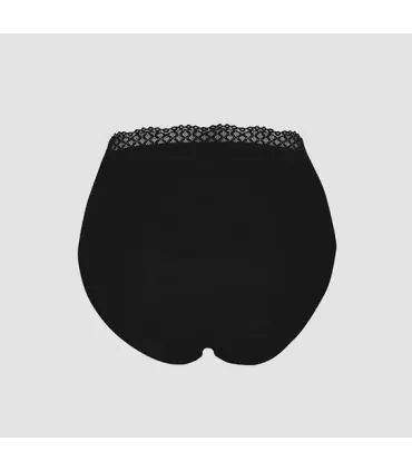 Culotte femme noire avec dentelle élastique en laine mérinos et soie