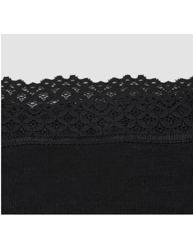 Black merino wool panties with lace