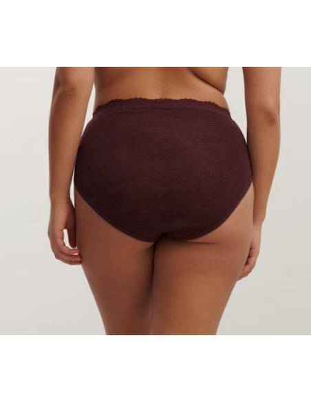 Culotte femme bordeaux avec dentelle élastique en laine mérinos et soie
