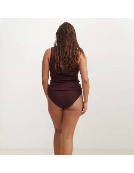 Culotte femme bordeaux avec dentelle élastique en laine mérinos et soie