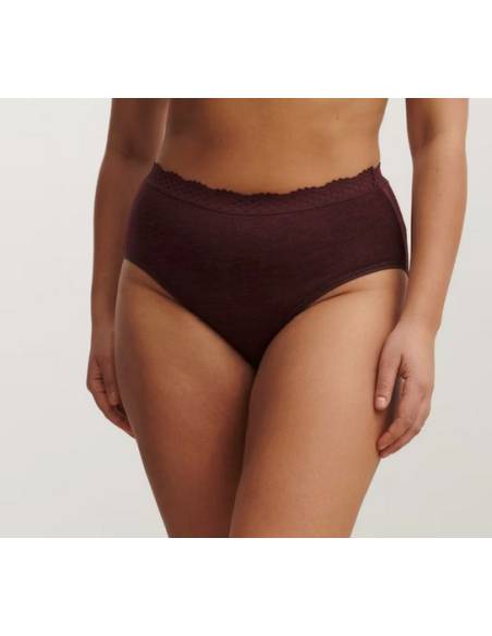 Culotte femme bordeaux avec dentelle élastique en laine mérinos et soie