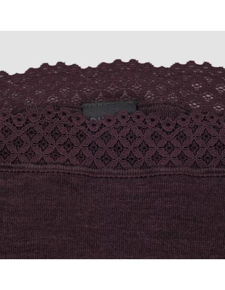 Culotte femme bordeaux avec dentelle élastique en laine mérinos et soie