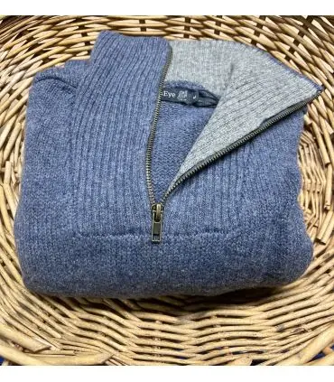 Pull Homme très chaud en pure laine vierge col camionneur bleu stone