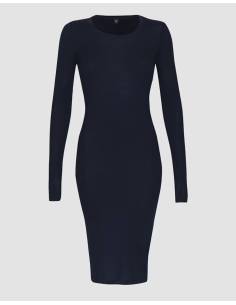 Robe femme droite manches longues chaude en laine mérinos beige  2