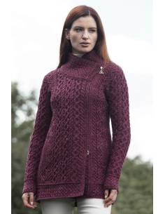 Manteau femme chaud en laine mérinos col et zip asymétrique 2