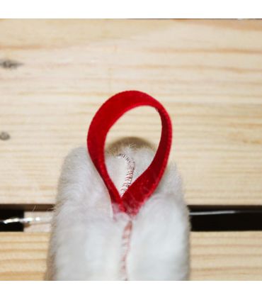 Coeur en peau de mouton véritable écru blanc et ruban rouge en velours 