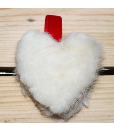 Coeur en peau de mouton véritable ruban rouge en velours 