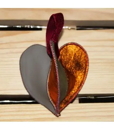 Bijoux de sac porte-clef Coeur triple cuir d'agneau véritable métalisé orange kaki et gris fabrication artisanale 