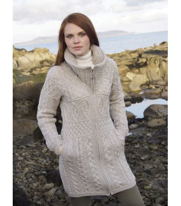 Cable design Zip Coat cardigan pure merinowool blue