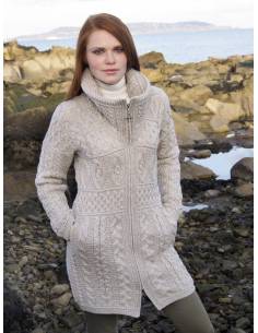 Chaqueta de mujer con cremallera 3/4 en pura lana merino azul 2