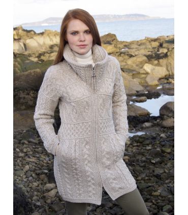 Cable design Zip Coat cardigan pure merinowool blue