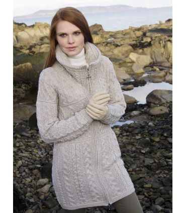 Cable design Zip Coat cardigan pure merinowool blue