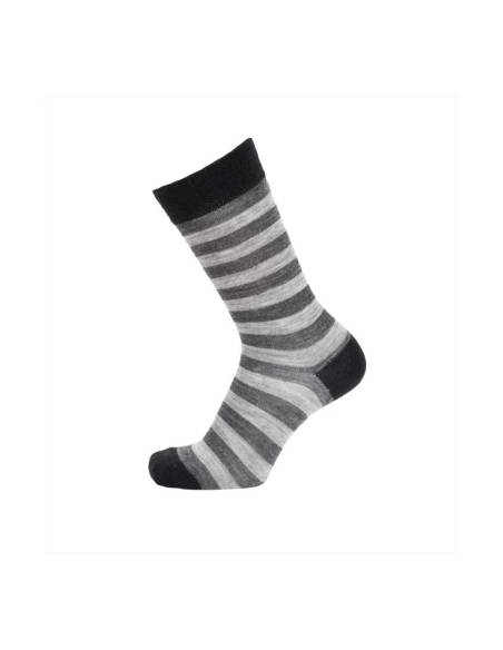 Chaussettes chaudes homme laine extra fines rayées gris noir