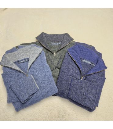 Pull Homme très chaud en pure laine vierge marine kaki et bleu stone