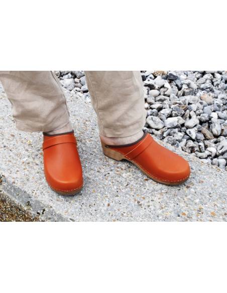 Men's Swedish tanned vegetal leather wooden clogs