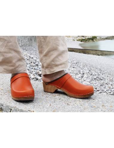 Sabot bois homme suédois bois cuir tannage végétal