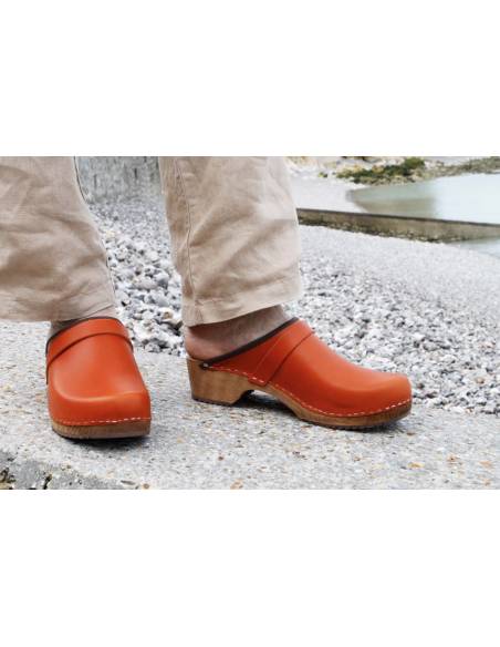 Men's Swedish tanned vegetal leather wooden clogs