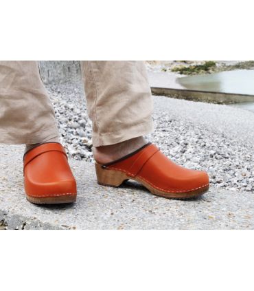 Sabot bois homme suédois bois cuir tannage végétal