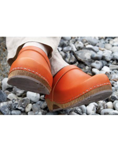 Men's Swedish tanned vegetal leather wooden clogs