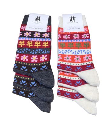 Chaussettes mérinos joie nordique de créateur fleurs colorées