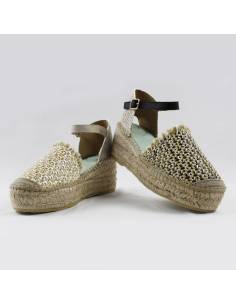 Sandalias de cuña con alpargata para mujer azules o rosas